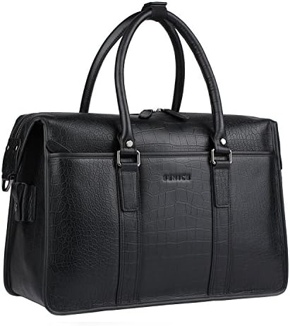 Banuce Men Black Genuine Leather Briefcase Business Travel Tote Shoulder Messenger Bag