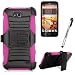 ZTE MAVEN CASE, Phonelicious® For ZTE MAVEN / OVERTURE 2 / FANFARE Xtreme Heavy Duty Hybrid Armor Dual Layer Rhino Kickstand Belt Holster Clip Combo Rugged Case Tuff Robust + LCD Clear Screen Phone Protector Combo & Phonelicious® Pen Stylus (PINK EXTREME)