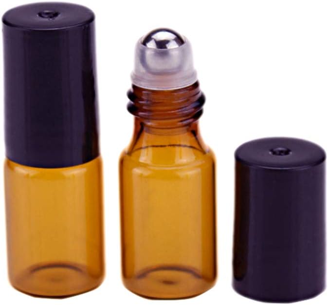 ConStore 10 Pack Amber Glass Roller Bottle Essential Oil Roll On Bottles with Stainless Steel Roller Balls 3ml Refillable Aromatherapy Containers