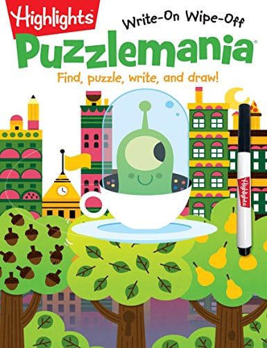 Puzzlemania®: Find, puzzle, write, and draw! (Highlights™ Write-On Wipe-Off Activity Books) Paperback – April 19, 2016