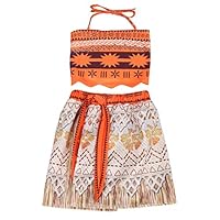LingQiShiZu Little Girls Printed Halter Two Piece Summer Outfits Princess Moana Costumes Birthday Party Dress up 5T/4-5 Years Orange