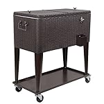 Clevr 80 Qt Outdoor Patio Cooler Rolling Cooler Dark Brown Wicker Faux Rattan