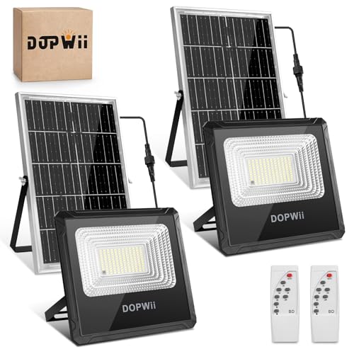 Dopwii Lamparas Solares Exterior 16000mAh, Luces Solares para Exterior Jardin, Panel Solar Bifacial con Absorción de Luz de 360°, Lámpara Solar con 4 Modos de Iluminación y Mando a Distancia(2 Piezas)