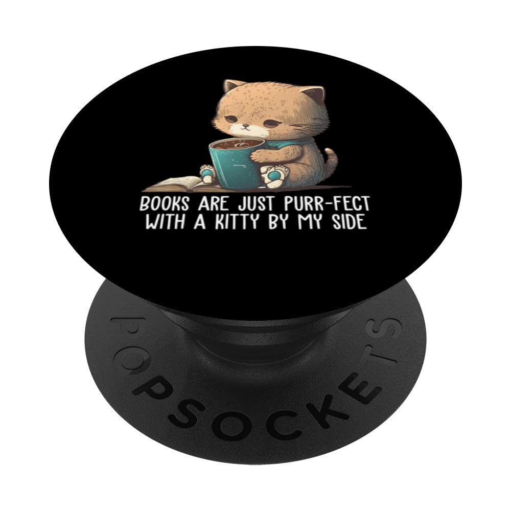 Books are just purr-fect with a kitty Book Nerd Librarian PopSockets Swappable PopGrip