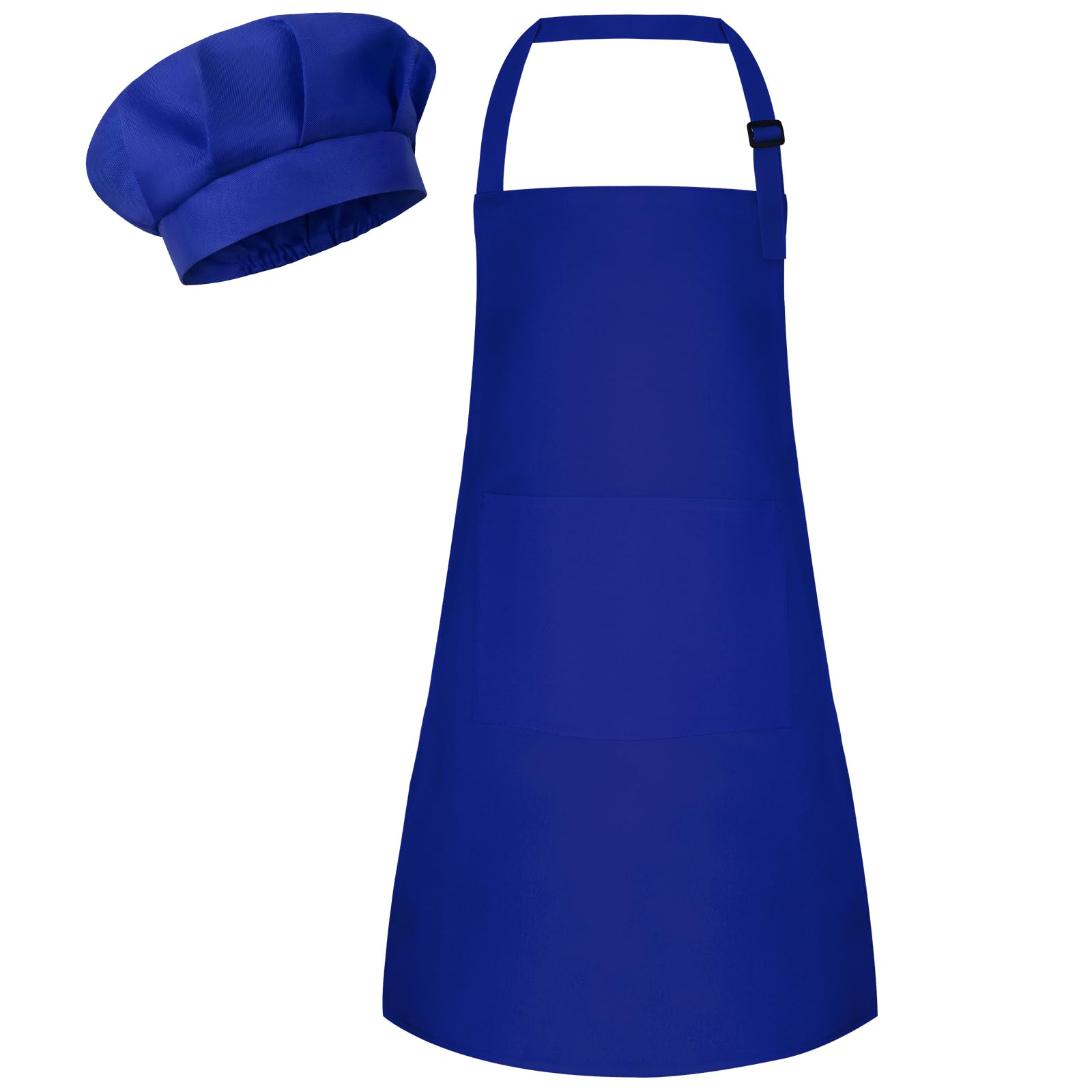 Bouiexye 1 Set Kids Apron and Chef Hat Set Children Apron Adjustable with 2 Pockets Children Chef Painting for Cooking Baking Painting Crafts Making (Royal Blue) — image 1