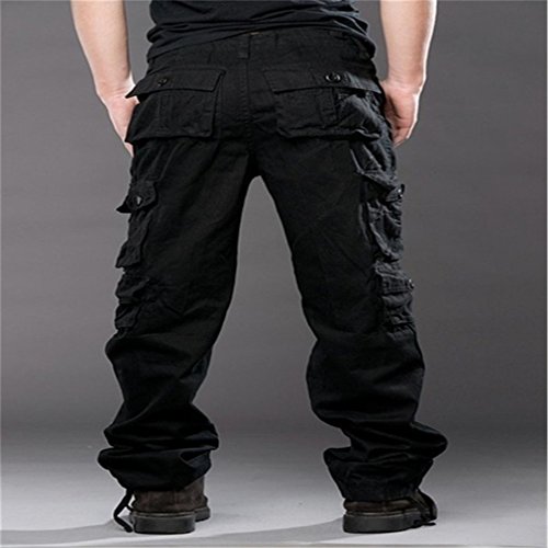 Meolin Men's Cotton Breathable Army Camouflage Cargo Pants Multi Pocket Military Casual Training Pants ,black,32