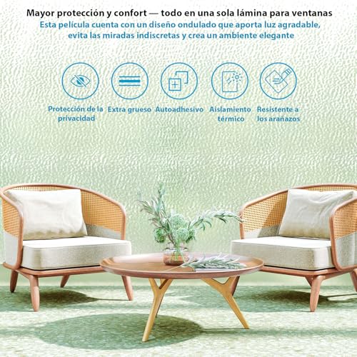 Zindoo Vinyl Adhesive Glass Opaque Wavy Pattern 59.5 × 200 cm Privacy Protection Anti UV Self-Adhesive for Bedroom, Living Room, Dining Room, Kitchen