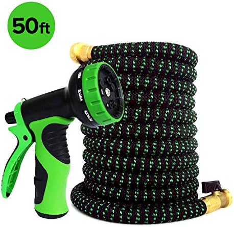 Muxbys Expandable Garden Hose 50 ft, Triple Core Latex Flexible Water Hose, 3/4" Solid Brass Fitting, Light Weight 10 Pattern Spray Nozzle Including Hose Holder and Storage Bag