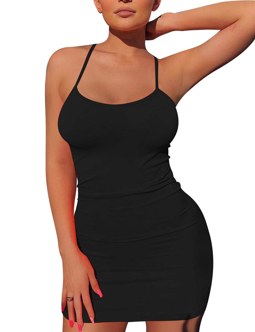 Mizoci-Womens-Basic-Spaghetti-Strap-Tank-Dress-Sexy-Sleeveless-Bodycon-Mini-Club-DressX-SmallBlack
