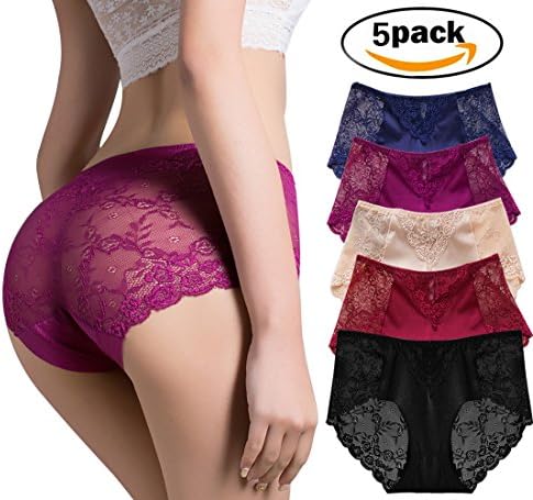 QOVOQ Women's Lace Panties,Soft Lace Underwear Seamless Briefs Sexy Mid Rise Panties for Women