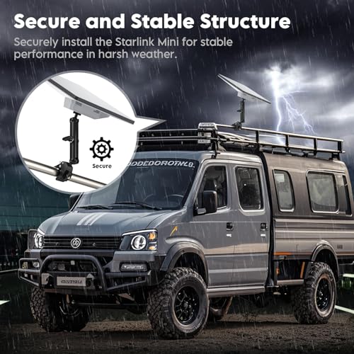 Soporte Mini Starlink, Montaje para Poste Starlink Mini para Casa Rodante | Para Starlink Mini y Mini X, Soporte Ajustable con Abrazadera y Adaptador de Aluminio para Techo y Escalera