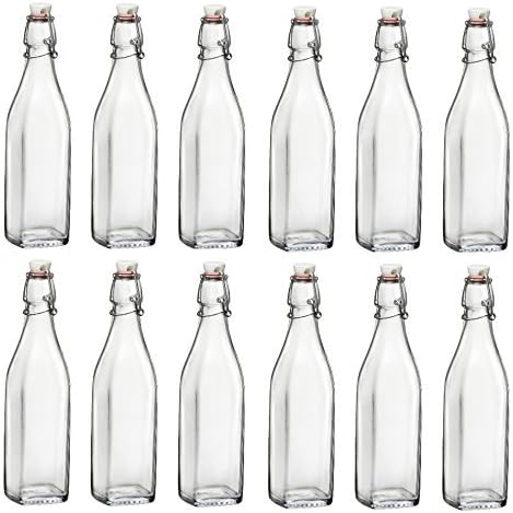 BORMIOLI ROCCO Glass Swing-Top Bottles (500ml) – Glass Airtight Preserve Bottles with Swing-Top Lids – Water Bottles for Fridge/Oil Bottles for Kitchen – Dishwasher Safe (12)