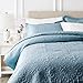 Amazon Basics Oversized Quilt Bed Set, Embossed Coverlet and Shams - King, Spa Blue Floral