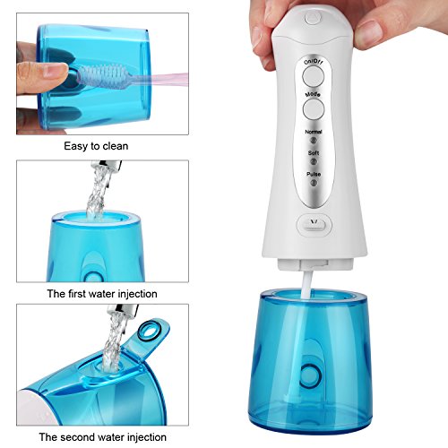 ACEVIVI Water flosser Oral Irrigator for Teeth with 4 Jet tips Cordless Rechargeable Portable, Easy-to-Clean Detachable Water Tank (200ml, Blue) - Thumbnail 5