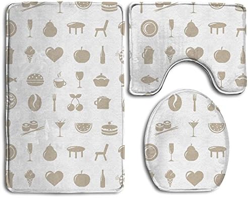 WUGOU Bathroom Rugs Tableware And Fruit Set Of 3 Soft Shaggy Traditional Non Slip Shower Mat Toilet Floor Rug And U-shaped Lid Toilet Floor