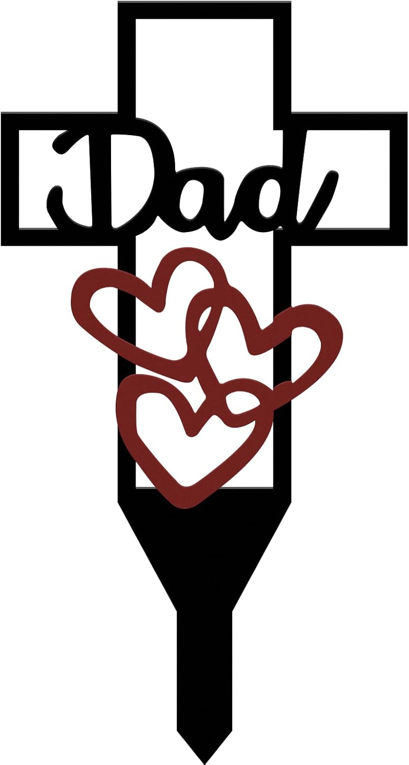 Decorative Garden Stakes - KIBBEH Metal Cross Garden Stake Grave Decorations for Cemetery, Dad Cemetery Memorial Cross Stake, Dad Memorial Grave Markers Cemetery Decorations for Grave, Decoration for Dad Cemetery Outdoors Yard