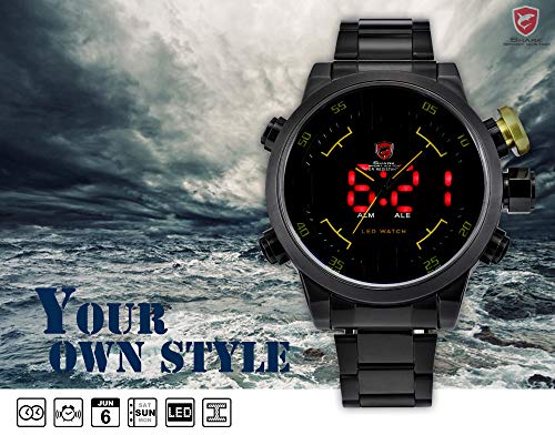 Gulper Shark Deportivos Relojes De Pulseras Hombre Acero inoxidalbe Alarma Día Fecha Pantalla LED - Imagen 3