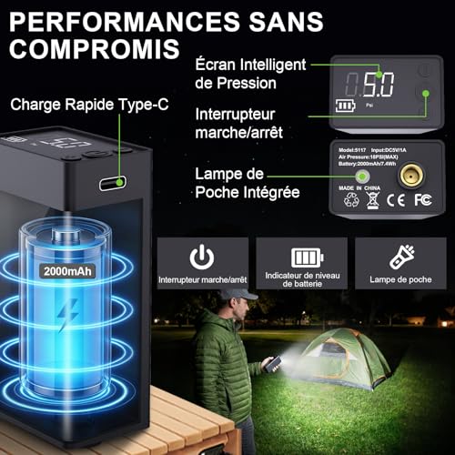 Tadomoe Douche Portable Électrique 20L avec 2000mAh Pompe - Douche Solaire de Camping Pliable avec Tuyau 2m & Sac de Rangement - Douche Extérieur pour Fourgon Aménagé, Plage, Chien et Randonnée