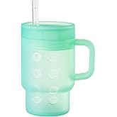 TAKYIT Tumbler Silicone Sippy Cup for Toddler with Straw and Handle, Water Bottle for Baby& Infant, 9oz Kids Cups Spill Proof, BPA Free, Toddler Travel Essential, Clear Green