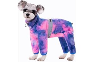 AITOLI Dog Coat, Tie Dye Fleece Jumpsuit for Small Dogs, Winter Jacket, Reflective Stripes, Comfortable, Lightweight