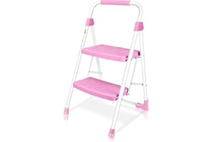 TOOLITIN 2 Step Ladder, Portable Folding Step Stool with Wide Anti-Slip Pedal, 500lbs Sturdy Steel Ladder, Convenient Handgrip, Lightweight for Household, Kitchen, Office