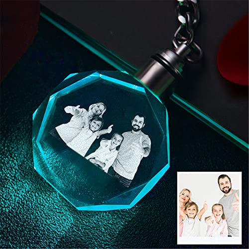 Crystal Keychain Photo Lighted Custom Crystal Picture Etched Key Chain Personaized 3D Laser Engraved Crystal Keyring Gift