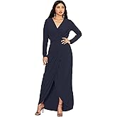 KOH KOH Womens 2026 Long Sleeve Formal Wrap Draped Cocktail V-Neck Gown Maxi Dress