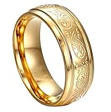 HERACULS 316L Stainless Steel Ring Band 7MM for Man Women Eternity Wedding Engagement Engraved Florentine Design Size 11