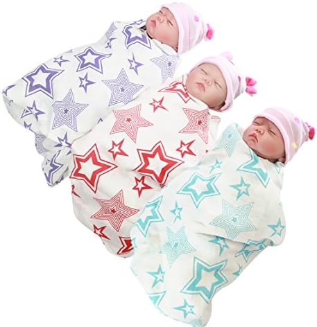 Mum Care Baby Muslin Swaddling Large cotton Blankets, Red/Purple/Turquoise, 3 Pack Star Collection Unisex Gift Set, Ideal For Girls and Boys