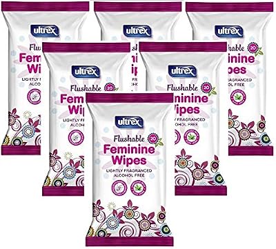 Ultrex Flushable Alcohol Free Intimate Wipes 20pk 6 Pack