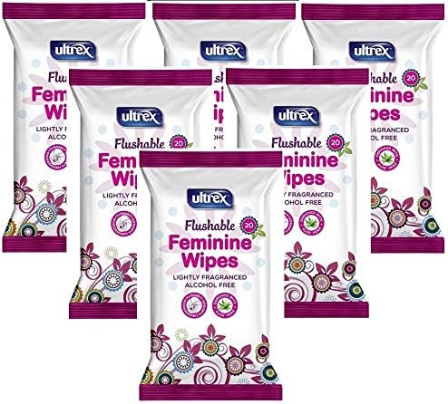Ultrex Flushable Alcohol Free Intimate Wipes 20pk 6 Pack