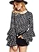 Verdusa Women's Polka Dot Layered Ruffle Sleeve Blouse Tops Black Large