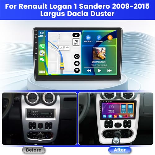 Inefala 2G+64G Radio for Renault Logan 1 Sandero 2009-2015 Largus Dacia Duster, 9'' Android 15 Screen with Wireless Carplay/Android Auto Link Mirror GPS Radio FM/RDS EQ WiFi Bluetooth 26 UI SWC