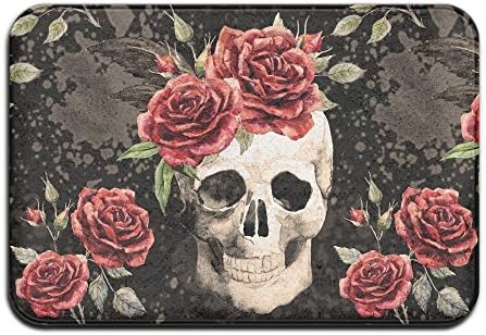 Skull Flower Mats 3D Printing Doormat Kitchen Front Door Mats Non Slip Carpets For Bedroom Living Room Kitchen Garden, 40cm X 60cm