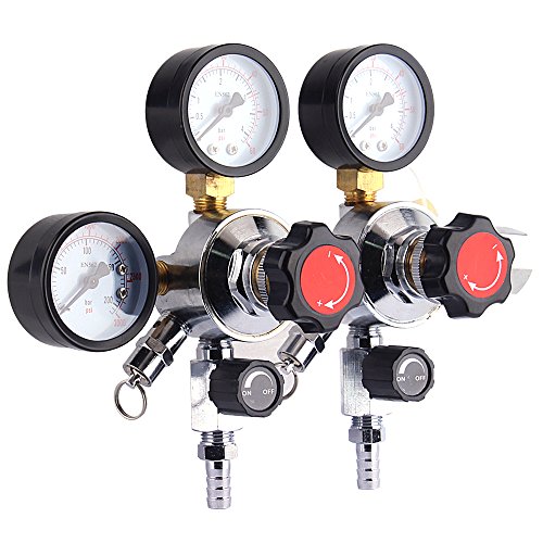 Dual Gauge CO2 Beer Regulator - Homebrew Kegerator Draft Beer Dispensing-Unit with CGA-320 inlet,3/8''outlet 0-60 PSI Working Pressure, 0-3000 PSI Tank Pressure with Safety Pressure Relief Valve - Thumbnail 2