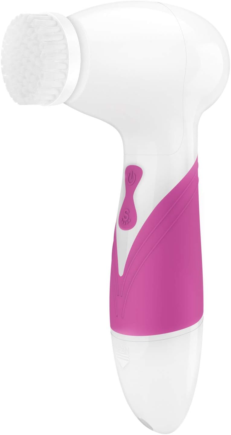 Facial Brush Skin Cleansing - Waterproof Face Cleanser Brush Electric Facial Scrub Exfoliator with 4 Brush Heads for Face & Body Deep Cleansing, Gentle Exfoliating, Blackhead Removing - Rose Red