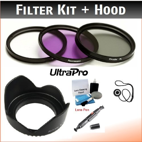 UltraPro 49mm Premium Filter Kit & Digital Lens Hood Bundle for Select Sony E-mount lenses for All Sony NEX models, Includes Multi-Coated 3 PC Filter Kit (UV, CPL, FLD), Flower Tulip Lens Hood, Deluxe Filter Carry Case + Lens Cleaning Pen + Lens Cap Keeper + UltraPro Deluxe Lens Cleaning Kit.