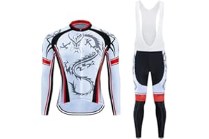 MOXILYN Men Cycling Jersey Set Long Sleeve Pro Cycling Clothes Riding Quick Dry Jacket + Cycling Bib with 9D Pad - Bike Clothing Kit