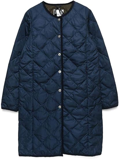 Amazon タイオン インナーダウン オフィシャル レディース パイピングクルーネックロング ダウンジャケット Taion W104ci Long S ネイビー コート ジャケット 通販