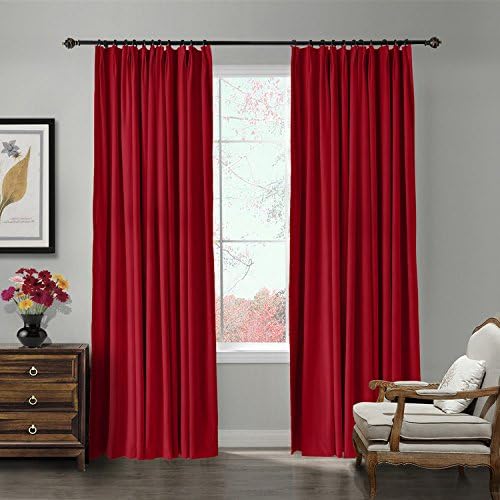 TWOPAGES 100 W x 96 L Pinch Pleated Curtains Room Darkening Velvet Curtain with Blackout Lining for Living Room Bedroom Meetingroom Club Theater Patio Door (1 Panel), Raspberry Red