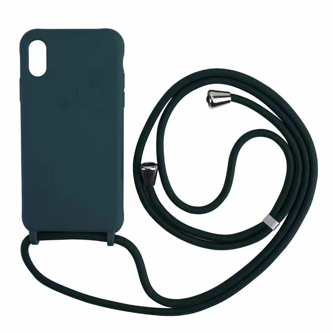 PuYu Zhe Compatible With iPhone XR Case,Soft Matte Silicone TPU Crossbody Cover with Adjustable Neck Cord Lanyard Strap,Slim Stylish Shockproof Lanyard Case-Dark Green — image 1