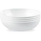 Corelle 4-Pc Meal Bowls Set Service for 4, Durable and Eco-Friendly 9-1/4-Inch Glass Bowls, Compact Stack Bowl Set, Microwave and Dishwasher Safe, White, 46 Ounces