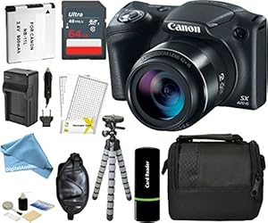 Canon PowerShot SX420 IS Digital Camera w/ 20MP, 42x Optical Zoom, 720p HD Video & Built-In Wi-Fi + 64GB Card + Reader + Grip + Spare Battery and Charger + Tripod + DigitalAndMore Accessory Bundle