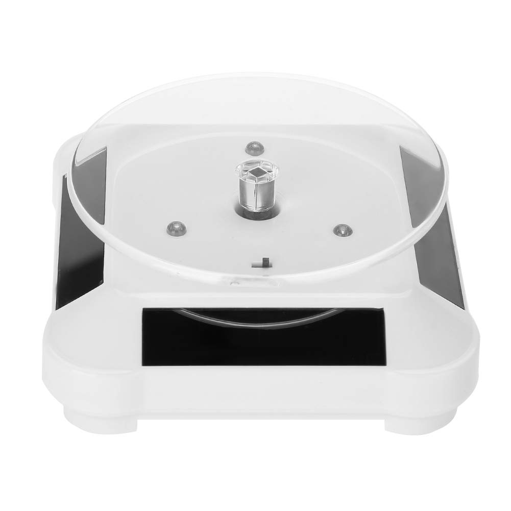 Solar Powered Rotating Display Stand, 360 Degree Turntable Watch Phone Jewelry Organizer Holder for Showcase, White