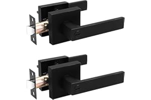 Probrico 2 Pack Square Door Lever Privacy Door Lock Handleset Keyless Lockset Door Knobs Storage Room Bathroom Set No Key in Black