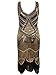 Vijiv Women's 1920s Gastby Inspired Sequined Embellished Fringed Flapper Dress, Black and Gold, Medium