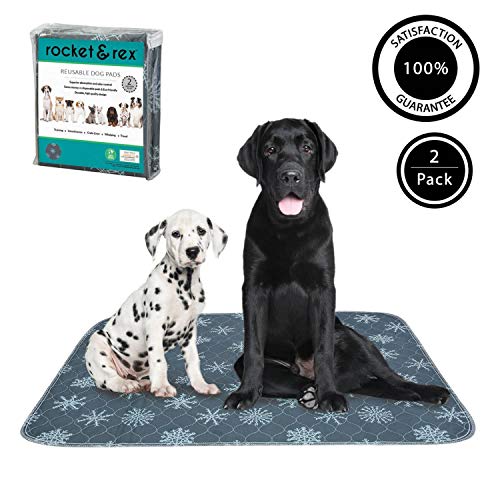 rocket & rex Washable, Puppy Pee Pads. Waterproof, Pet Training Reusable Pads. Leak-Proof and Absorbent. Limited Edition Holiday Print. (30" x 36" - 2 Pack, Snowflake)