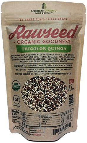 Rawseed Organic Certified Tricolor Quinoa. 1 Pack, 13 Oz.