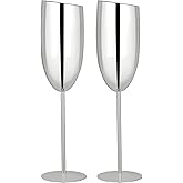 TJ Champagne Glasses Set of 2 Stainless Steel Champagne Flutes 8.5 oz Unbreakable Sliver Champagne Glasses Reusable Indoor Outdoor Travel Drinkware for Party Wedding Christmas Anniversary Birthday