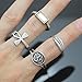 Q&Q Fashion 4Pcs Silver Egyptian Ankh Cross Buddhist Om Ohm Aum Feather Leaf Rhinestone Band Ring, 7